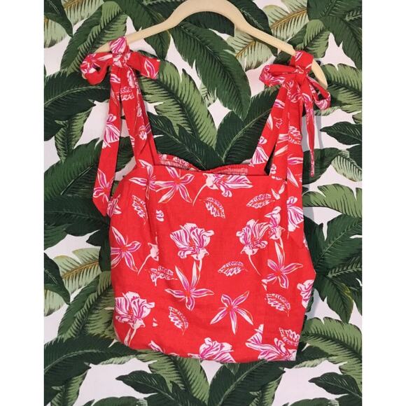 Joie NWT Linen Blend Red Tropical Floral Print Cropped Tank Top Size 8 - Picture 13 of 16